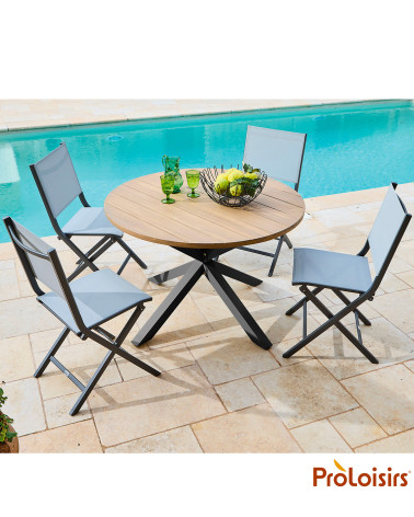 Table ORIANE 112 plateau acacia FSC® Coloris:Châssis Graphite / Plateau Acacia FSC®   Eco-participation :Prix de vente comprenan