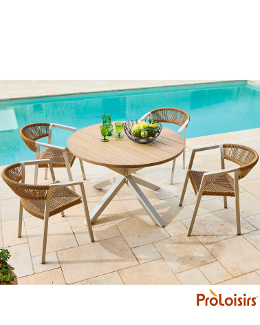 Table ORIANE 112 plateau acacia FSC® Coloris:Châssis Crème / Plateau Acacia FSC®   Eco-participation :Prix de vente comprenant l