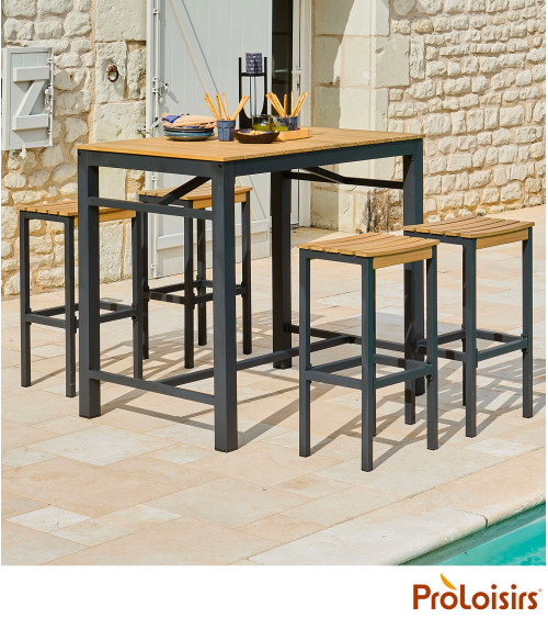 TABLE HAUTE ORLANDO Coloris:Châssis Graphite / Plateau Acacia FSC®   Eco-participation :Prix de vente comprenant l' éco-particip