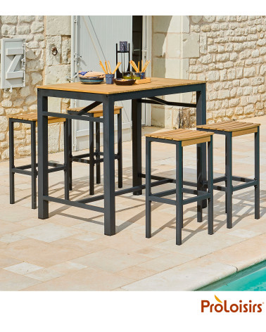 TABLE HAUTE ORLANDO Coloris:Châssis Graphite / Plateau Acacia FSC®   Eco-participation :Prix de vente comprenant l' éco-particip