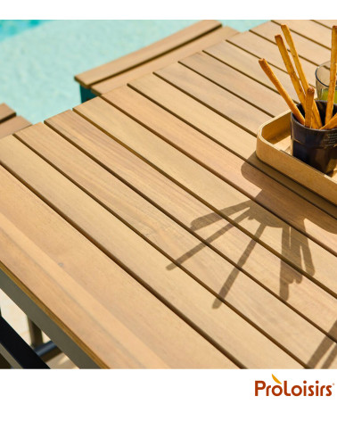 TABLE HAUTE ORLANDO Coloris:Châssis Graphite / Plateau Acacia FSC®   Eco-participation :Prix de vente comprenant l' éco-particip