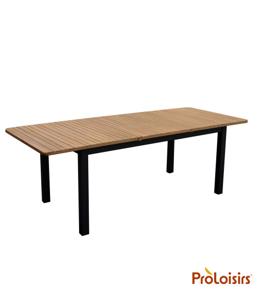 Table BALITO 160/220 plateau Acacia FSC® Coloris:Châssis Graphite / Plateau Teck FSC®   Eco-participation :Prix de vente compren