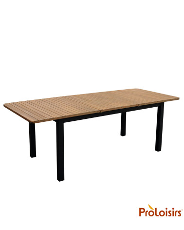 Table BALITO 160/220 plateau Acacia FSC® Coloris:Châssis Graphite / Plateau Teck FSC®   Eco-participation :Prix de vente compren