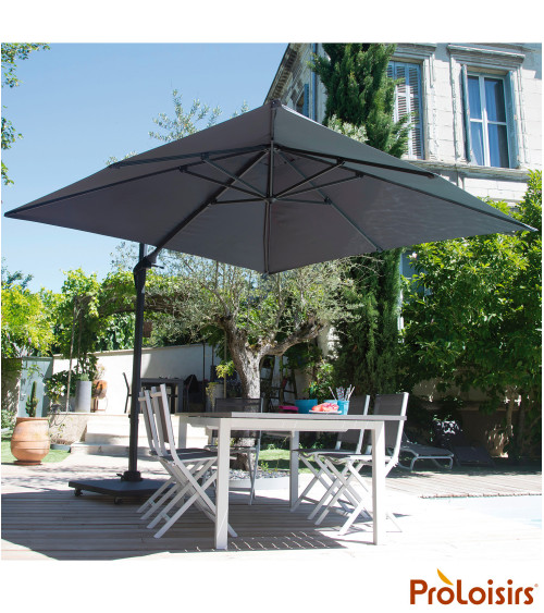 Parasol déporté ROMA 3x3 Coloris:Mât Grey / Toile Gris  Eco-participation :Prix de vente comprenant l' éco-participation de 0,11