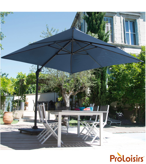 Parasol déporté ROMA 3x3 Coloris:Mât Grey / Toile Bleu  Eco-participation :Prix de vente comprenant l' éco-participation de 0,11