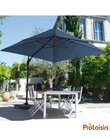 Parasol déporté ROMA 3x3 Coloris:Mât Grey / Toile Bleu  Eco-participation :Prix de vente comprenant l' éco-participation de 0,11