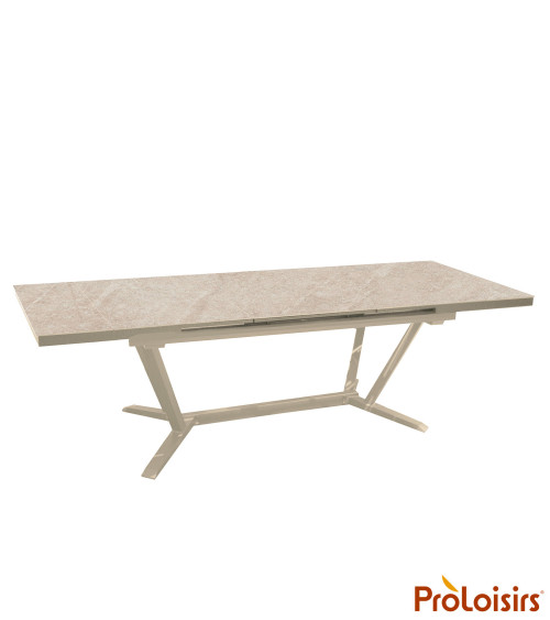 Table VITA 180/240 plateau lames HPL Fundermax® Coloris:Châssis Crème/Plateau HPL Minéral  Eco-participation :Prix de vente comp