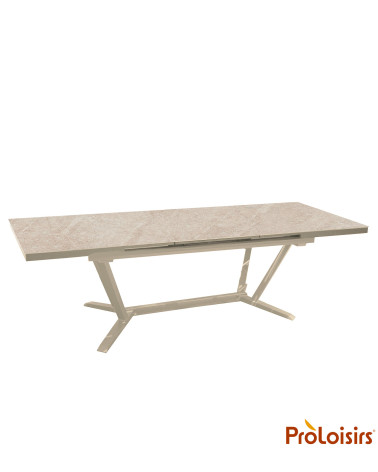 Table VITA 180/240 plateau lames HPL Fundermax® Coloris:Châssis Crème/Plateau HPL Minéral  Eco-participation :Prix de vente comp