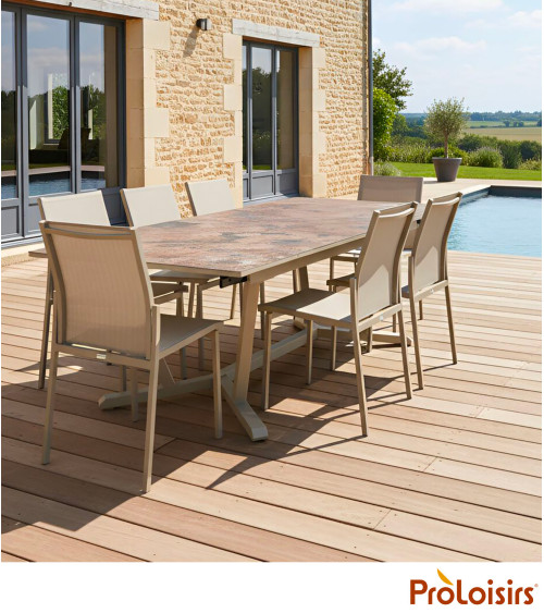 Table VITA 180/230/280 plateau HPL Coloris:Châssis Crème/Plateau HPL Rust  Eco-participation :Prix de vente comprenant l' éco-pa