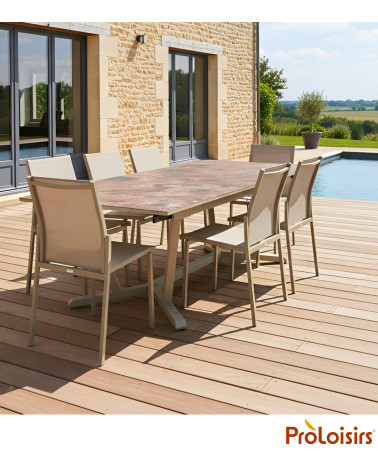 Table VITA 180/230/280 plateau HPL Coloris:Châssis Crème/Plateau HPL Rust  Eco-participation :Prix de vente comprenant l' éco-pa
