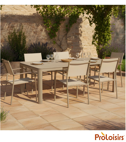 TABLE ALMA 160/210 plateau céramique Coloris:Châssis Crème / Plateau Crème  Eco-participation :Prix de vente comprenant l' éco-p